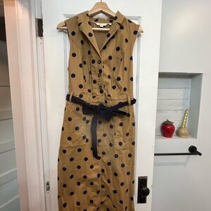 Gold/tan and blue polka dot dress from Boden. Size 16.